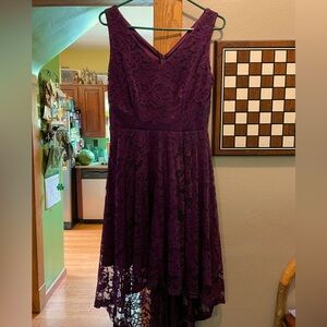 Elegant Purple Lace Hi-Low Dress - Medium